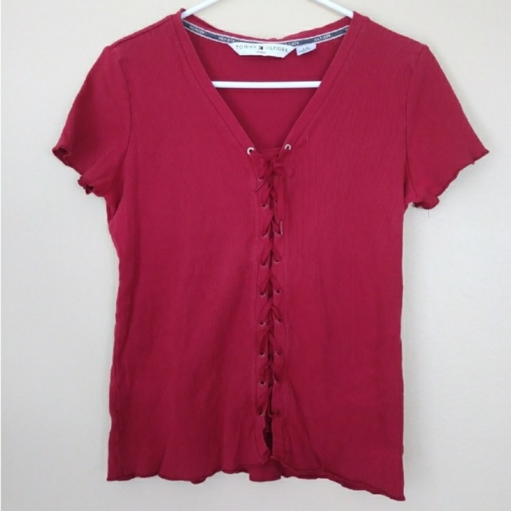 Tommy Hilfiger red lace up top